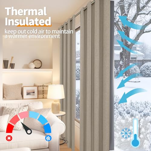 Image of YoungsTex Taupe Linen 100% Blackout Curtains 72 Inches Long for Bedroom, Thermal Insulated Drapes with Grommet Room Darkening for Living Room Farmhouse, 2 Panels, 52 X 72 Inch