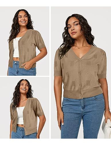 Image of Arach&Cloz Women's Lightweight Spring Summer Business Casual Cropped Short Sleeve Cardigan