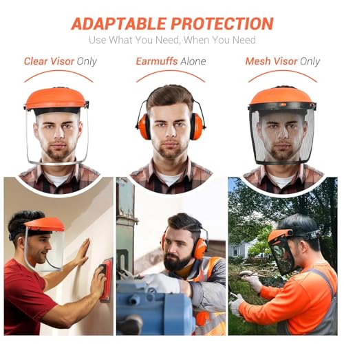 GUARDLEAD Chainsaw Visor, Shield and Ear Muffs 2 in 1 Headgear Combination, Flip up shield Comes with 2 Visor (Mesh & Clear) - Image 4