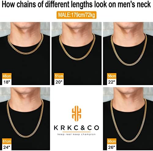 9. Bild von KRKC&CO Panzerkette Herren 8/12/14mm, 18K Gold/Weißgold plattiert Cuban Chain, Edelstahl Panzerketten Gold Kubanische Gliederkette, Silberkette Hip Hop Kette für Männer Jungen Größe 46-66cm