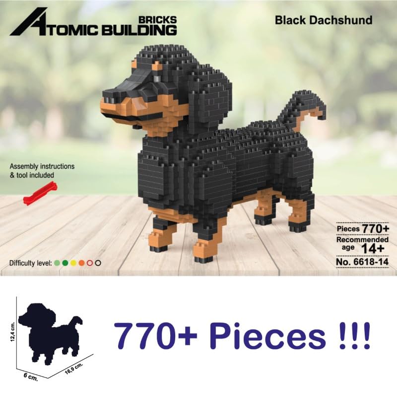 Atomic Building Miniatur-Bausatzfigur. Schwarzer Dackel, Modell 2.