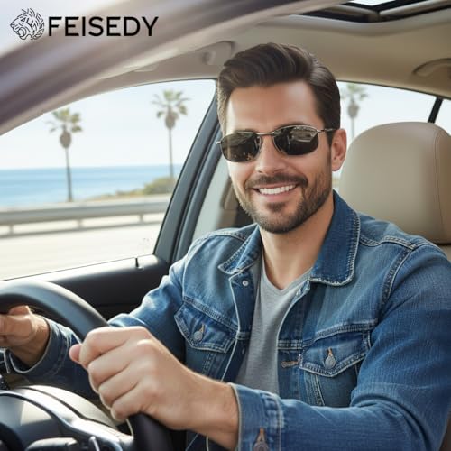 Image of FEISEDY Rectangle Polarized Square Sunglasses for Men Women B2444 | Photochromic, Night Vision, Automatically darken in sunlight, 100% UV400, Driving, Fishing, Climate Pledge Friendly