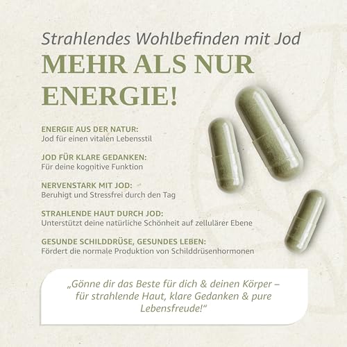 MAISON NATURELLE® JOD aus Bio Kelp (365 Stück) - 100% Kelp Kapseln, Extrakt aus Braunalgen ohne Zusätze – optimal dosiert mit 195 µg natürlichem Jod je Kapsel, Tabletten
