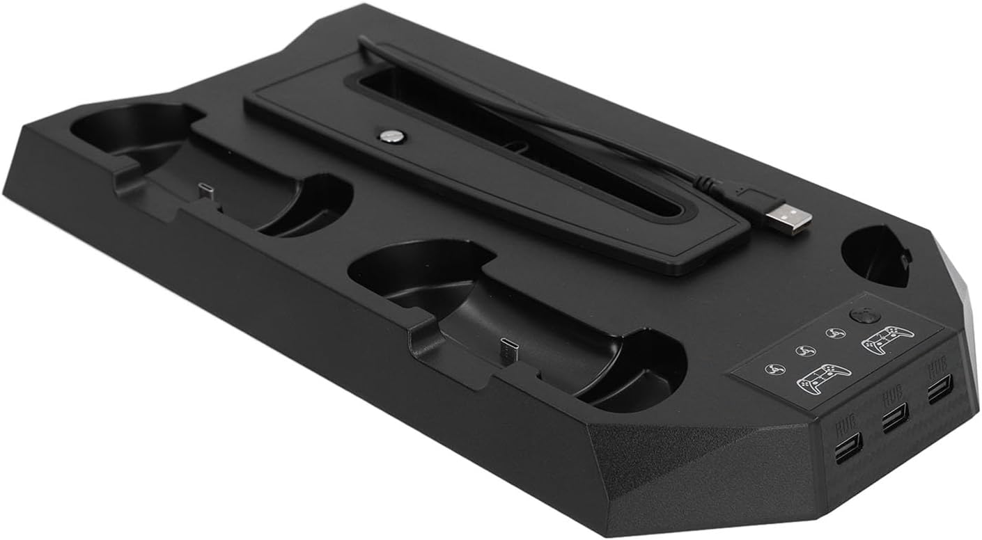 Console Cooling Base, 3 Fan Speed LED Charging Indicator Dual Controller Charger Console Vertical Stand 3 USB Hub with Headphone Hook for Game Console (Black)