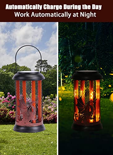 Morestar Solar Lights Outdoor Garden Decor,Waterproof Metal Solar Hanging Lanterns Flame Lights,Solar Flickering Flame Decorative Lights With Dragon,Gardening Gifts For Mom Women Camping Patio Yard #TOP4