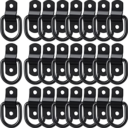 24 Pieces D-Ring Tie Down 1 4 Inch Stainless Steel D-Rings Trailer 700 Lbs D-Ring Bracket D Ring Mounting Plate for Ratchet Tie Down Straps Car Truck Bed Cargo (Black)