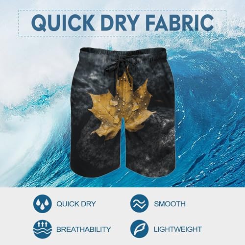 Men's Swim Trunks Quick Dry Board Shorts with Pockets Beach Shorts Leaves on Wet Rocks Bathing Suits for Men3