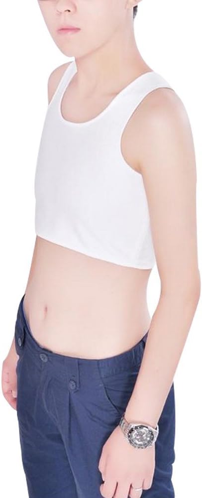 Breathable Chest Binder Les Lesbian Tomboy Trans Short Vest Chest Binder Tops (M(UK6-8), White)