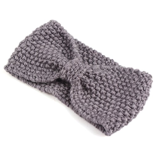 Womens Crochet Bow Knitted Headband Ear Warmer Hair Muffs Band Headwrap (grey)