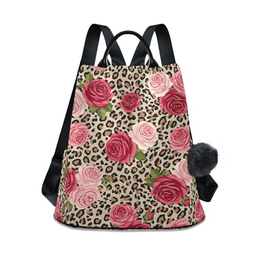 Sac à dos pour femme avec motif roses rouges sac de voyage antivol à pompon