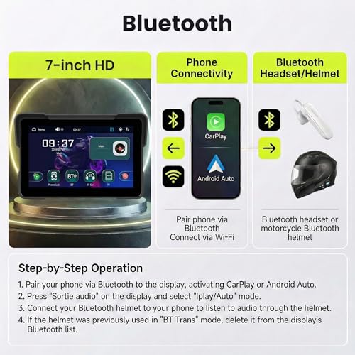 Image of Rimoody 7 Inch Motorcycle Carplay Screen with Wireless Carplay Android Auto for Car, IP67 Waterproof Touchscreen, GPS Navigation, Supports Dual Bluetooth Transmission /EQ Sound Control /Voice Control