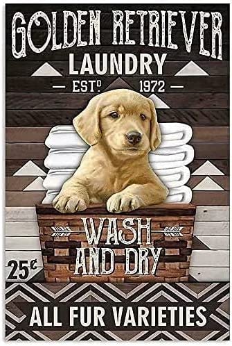 Curteny Metal Poster Plaque Dog Aluminum Metal Sign,Golden Retriever Laundry