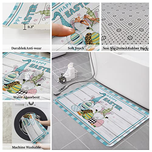Possta Decor 2 Piece Kitchen Mats Dwarf Blue Buffalo Plaid Bunny Easter Egg,Non Slip Doormats Area Runner Rug Set,Gnome Flower Retro Wood Grain Super Soft Comfort Standing Mat For Bedroom Living Room #TOP5