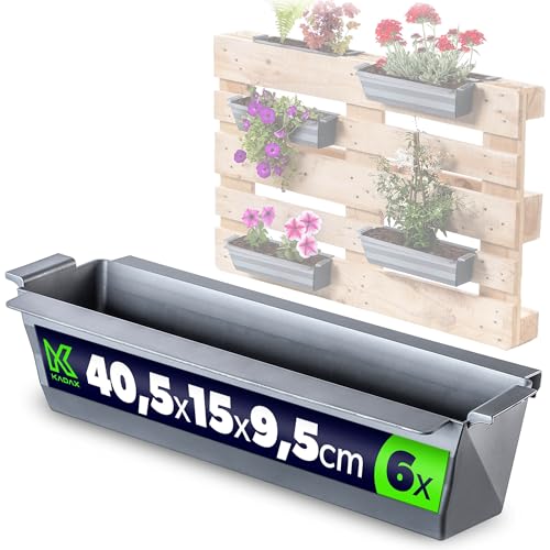 KADAX Pflanzkasten 6er Set für Paletten mit Hängesystem 37x9 cm Silber zum Bepflanzen & Dekorieren als Balkonkasten Blumenkasten für Europalette Blumentopf-Einsatz & Übertopf in Palettengärten