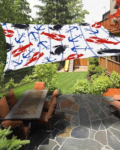 Boanket Sun Shade Sail 14' x 18', Blue Red Black Coastal Large Heavy Duty Outdoor Shades Sun Screen, Nautical Anchor Crab Lobster Shade Cloth for Patio Deck Terrace Garden Lawns Beach Backyard