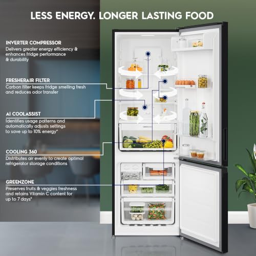 Image of Electrolux 335L 1 Star Double Door Refrigerator with AI CoolAssist, Bottom Mount Freezer, GreenZone Technology, Cooling 360, Inverter, Frost Free, UltimateTaste 700, EBM3402L-B, Charcoal Black