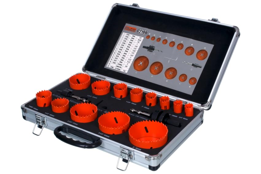 RICHMANN Bimetall Lochsägen Set HSS Elektriker Handwerk 16 Teile 19-76mm | Bohrkrone Bohrer für Metall, Edelstahl, Holz, Kunststoff, Alu, Dosenbohrer, Lochbohrer, Fräser, Koffer Professional Werkzeug