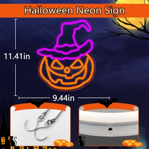 Image of Halloween Neon Sign Dimmable Pumpkin Neon Sign for Wall Decor Halloween Pumpkin Neon Window Lights for Halloween Party Light Up Pumpkin Halloween Decor for Bedroom, Kids Room
