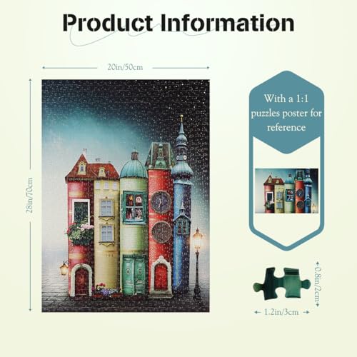 MISITU 1000 Pieces Jigsaw Puzzles for Adults Book City Castle 1000 Pieces Adult Puzzles Hard Puzzles Art Craft Puzzles Christmas Teenage Challenge Difficult Puzzles 1000 Pieces 28 x 20 inch - Image 3