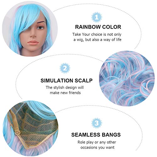 FRCOLOR Perucas Onduladas Azuis Gradiente Perucas de Cabelo Comprido Peruca Sintética de Ví¡rias Cor