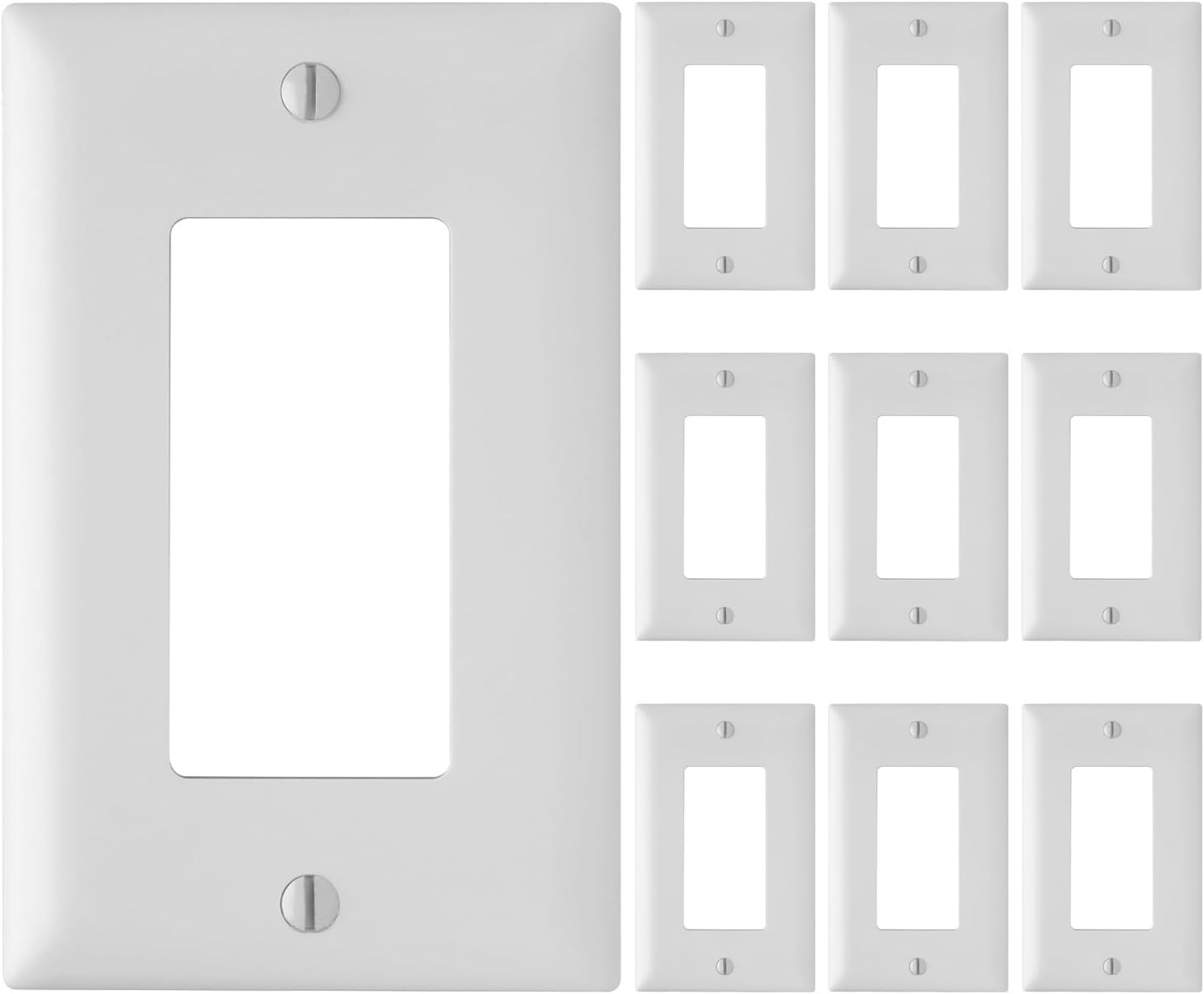 Legrand Pass & Seymour TP26WCP Trademaster Mid-Size Unbreakable Nylon Wall Plate, 1 Gang, One Decorator Rocker GFCI Cover, White (10 Pack)