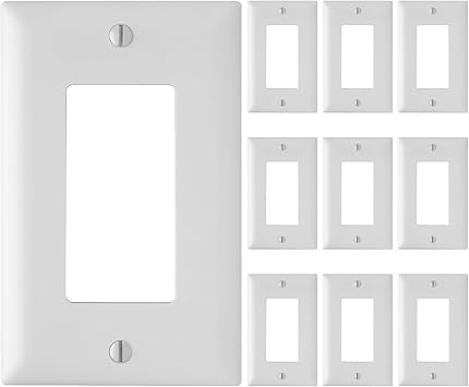 Legrand Pass & Seymour TP26WCP Trademaster صفيحة حائط نايلون متوسطة الحجم غير قابلة للكسر ، عصابة واحدة ، ديكور واحد Rocker GFCI Cover ، White 10 Pack