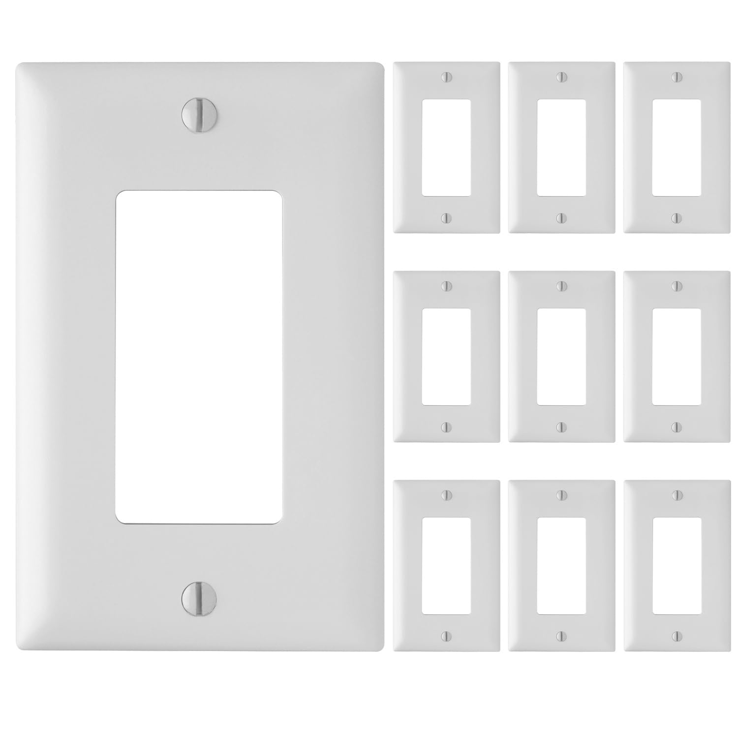 Legrand Pass & Seymour TP26WCP Trademaster Mid-Size Unbreakable Nylon Wall Plate, 1 Gang, One Decorator Rocker GFCI Cover, White (10 Pack)