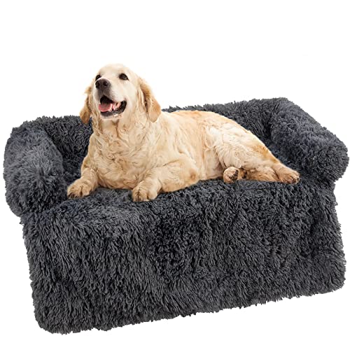 Mora Pets Sofaschutz Hund Sofaschoner für Hunde Hundedecke Sofa Hundebett Couch Wasserdicht Couchkissen Hund Sofadecke mit Rand für Kleine Mittlere Grosse Hunde (L, Dunkelgrau)