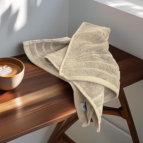 Image of Tens Towels Pack of 6 Hand Towels, 100% Cotton, Lighter Weight, Quick to Dry, 16 x 28 Inches, Super Soft & Absorbent, Perfect for Bathroom & Kitchen (Beige)