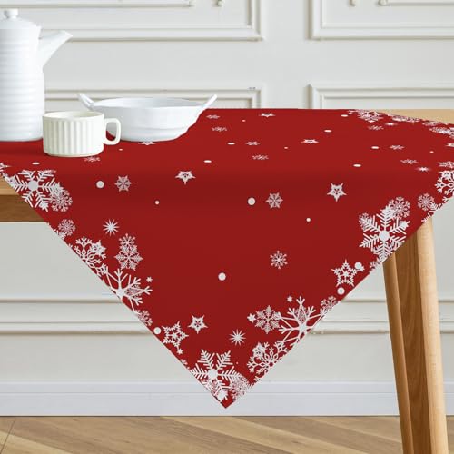 Kiatuniya Tischdecke Weihnachten Mitteldecke Schneeflocken Rot...
