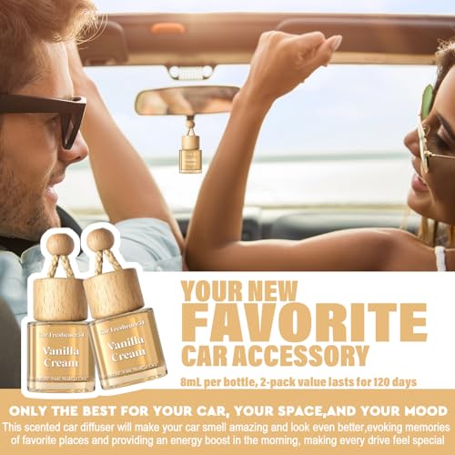 Image of HoogaLife Car Air Freshener Diffuser 2 Pack Hanging Air Freshener Diffuser - Vanilla Cream Fragrance Oil Air D iffuser for Car, 45+ days Long Lasting Fragrance Made in USA C ar Air Fresheners