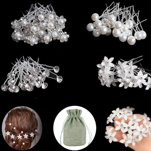 ZOCONE 50 Pièces Accessoire Cheveux Mariage Strass, Bijoux en Forme de U Pince Cheveux Mariage Fleur, Epingle Cheveux Femme Perle, Accessoire Coiffure Perle Cheveux pour Coiffure Accessoires