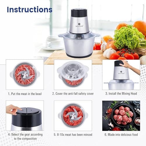 Image of SKYTONE Electric Chopper, Meat Chopper With Stainless Steel Bowl Heavy 700W Motor - 2 Speed Modes For Kitchen Food Processor, Meat, Vegetables, Onion, Mince (3 Liter)