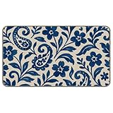 M-Qizi Blue and White Chinoiserie Floral Door Mat, Vintage Blue Paisley Doormat Indoor Outdoor Entrance Porch, Chinoiserie Grandmillennial Flower Welcome Mats for Front Door Entryway, 17x30 Inches