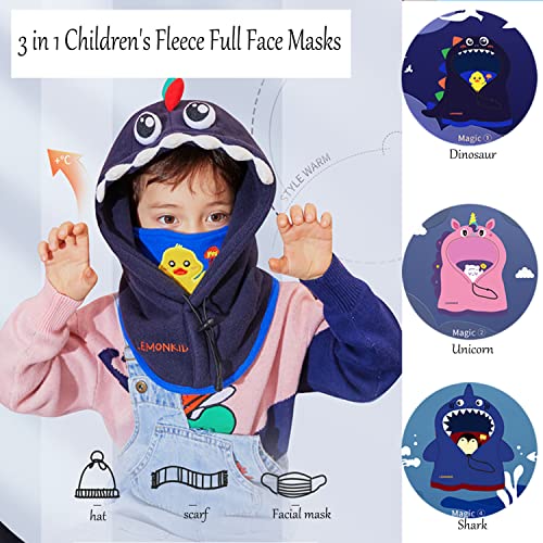 Kids Balaclava Ski Mask, 3 in 1 Boys/Girls Children's Fleece Full Face Masks Hood Windproof Outdoor Cycling Winter Cold Weather Hat Dinosaur3