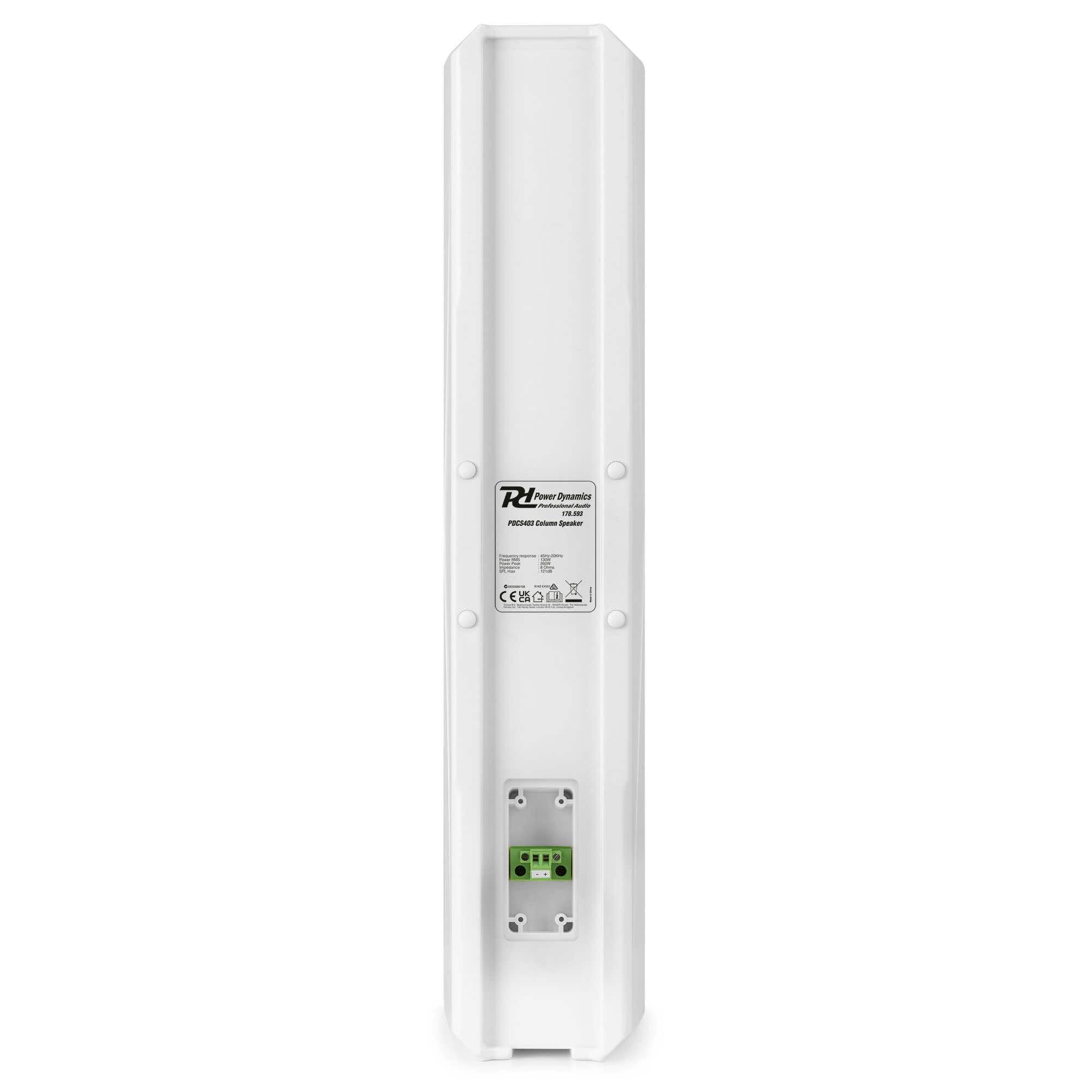 Sistema de Altavoces pasivos Blancos 130W con Amplificador Profesional, 4 woofers de 3” + Tweeter, IP44 Resistentes a Salpicaduras, Montaje en Pared o Techo para Interiores y Exteriores