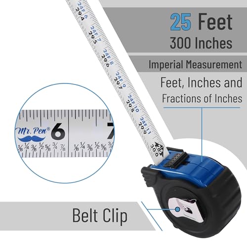 Image of Mr. Pen- Retractable Tape Measure 25 ft, 2 Pack, Dark Blue, Steel Retractable Measuring Tape with Fractions