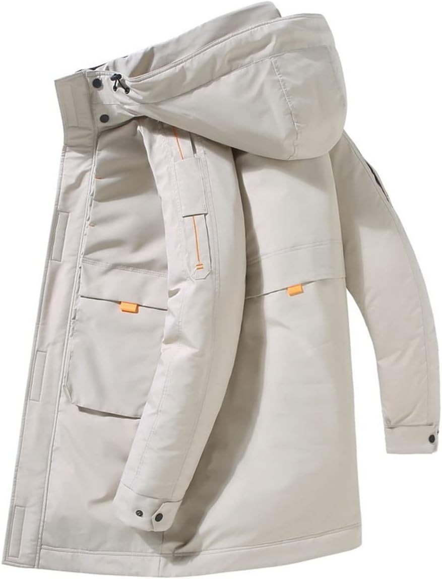 LUCIY Jacket for Men Winter Jacket Men White Duck Down Hooded Warm Down Coats Mens Long Slim Fit Black Winter Jacket Men Casual Clothing (Size : L)