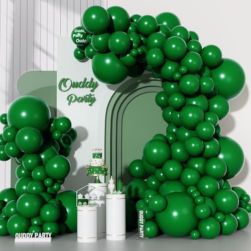 Image of Ouddy Party 129Pcs Dark Green Balloon Arch Garland Kit in 18 12 10 5 Inch | Different Sizes 6Pcs 18 inchHunter Emerald Green Latex Balloons for Birthday Christmas Jungle Safari Wedding Party Decorations
