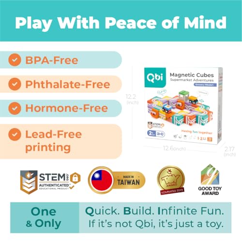 Image of QBI Magnetic Blocks for Toddlers Ages 2-4, Trucks & Fruit Tiles with 2 Cars | Safe ABS Material, Pretend Play Grocery Store, Role Play Sequencing, Montessori Sensory Learning, Birthday Gift Idea