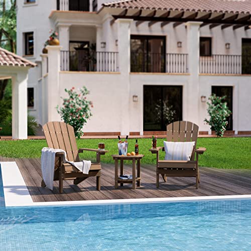 Yefu Adirondack Side Table Set Of 2, Double Outdoor Side Table, Poly Lumber End Table, Weather Resistant For Indoor, Patio, Pool, Porch, Backyard-Teak #TOP4