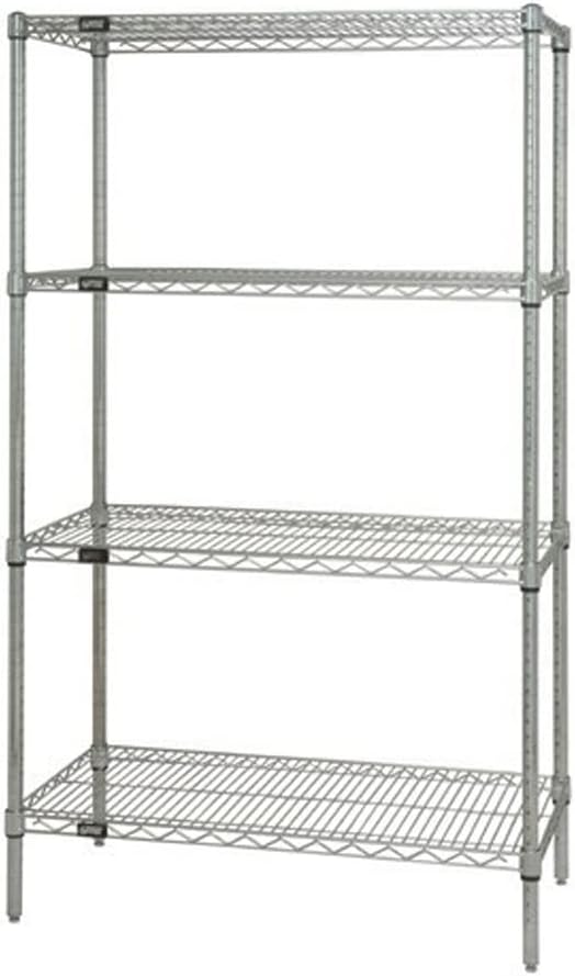 Quantum Storage Systems WR54-2436C Starter Kit for 54" High 4-Tier Wire Shelving Unit, Chrome Finish, 24" Width x 36" Length x 54" Height