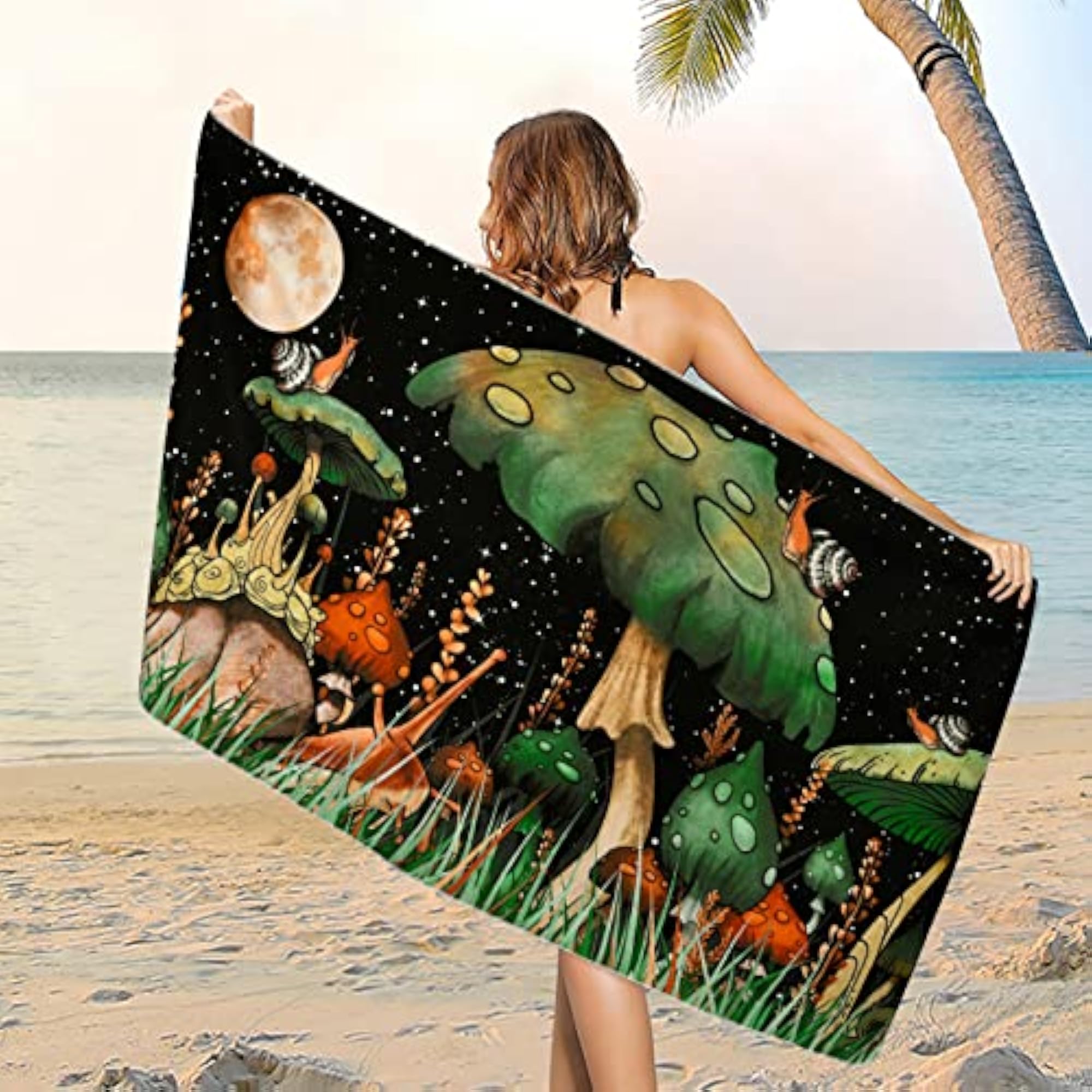 Oversized Microfiber Trippy Mushroom Beach Towel, Super Absorbent