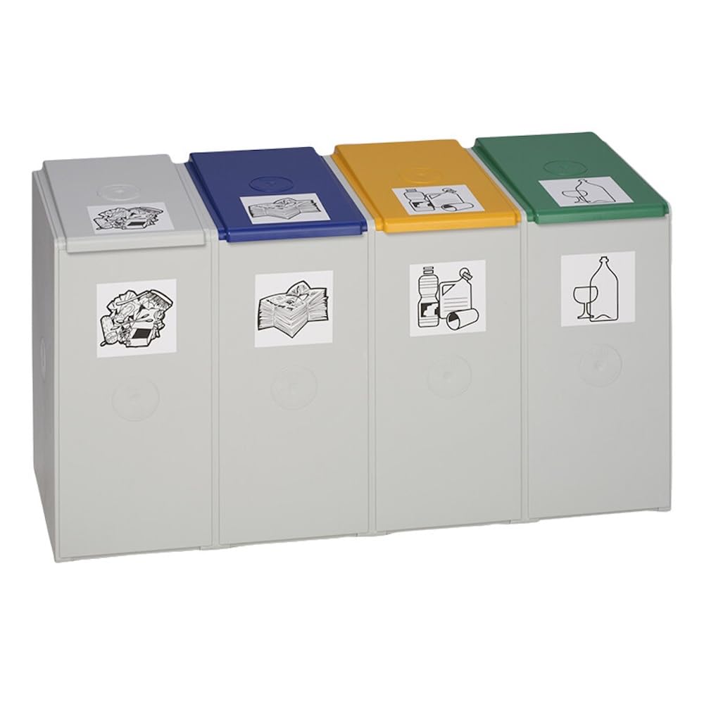 PROREGAL Robustes Abfall- und Wertstoffsammelsystem 4-Fach | ohne Deckel | 40 Liter, HxBxT 57x101x40,5cm | Kunststoff | Grau | Mülleimer Abfalleimer