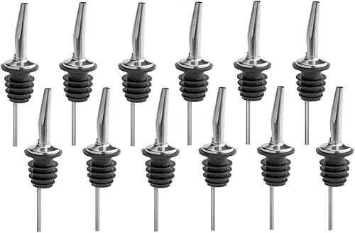 Soro Essentials - Juego de 12 vertedores de botellas de acero inoxidable con chorro de velocidad cónica - Vertedor de licor para alcohol a prueba de