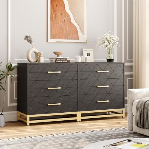 GarveeHome Wooden Dresser for Bedroom, Dressers & Chest of Drawers with 3 Drawer, Wood nightstand for Storage and Organization (Black)