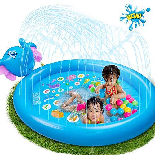 Sprinkler Pool, Splash Pad for Kids/Toddler, Wading Pool for Kiddie, Outdoor Splash Play Mat Summer Toys for Kids Age 3+