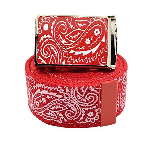 BodyJewelryOnline Canvas Military Red Bandana Pattern Web Belt & Buckle 60 inches