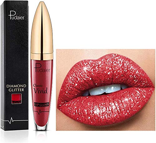 2021 Popular Glitter Lipstick 18 Color Diamond Shiny Long Lasting Noble Lipstick Easy To Color Series Metallic Liquid Lipstick Sparkling Waterproof Non-Stick Shining Lip Glaze Gift for Women and Girls