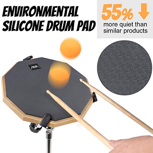 Practice Drum Pad Set 12 Inch Silicone Exercise Pads Mat for Adult Kids with Snare Drum Stand Double Sided Drumsticks Bag